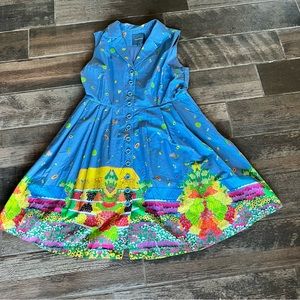 ModCloth crisp cotton flower retro pinup garden dress vibrant semi full XL